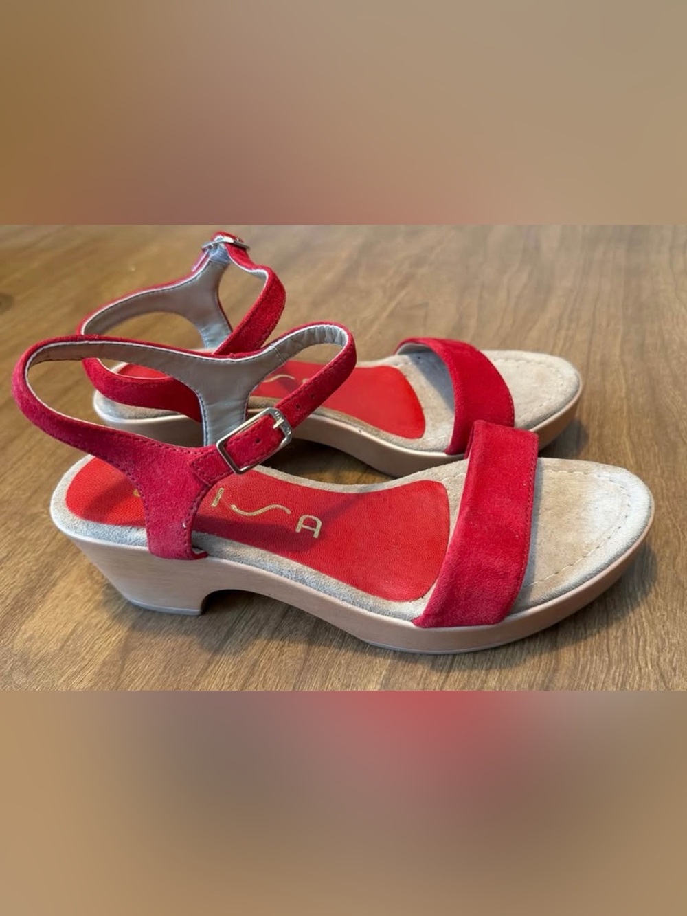 Red Suede Ankle-Strap Sandals by